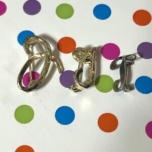 Set of 3 Vintage Gold Silver Initial Letter J Brooch Pin Monogram Cursive Script